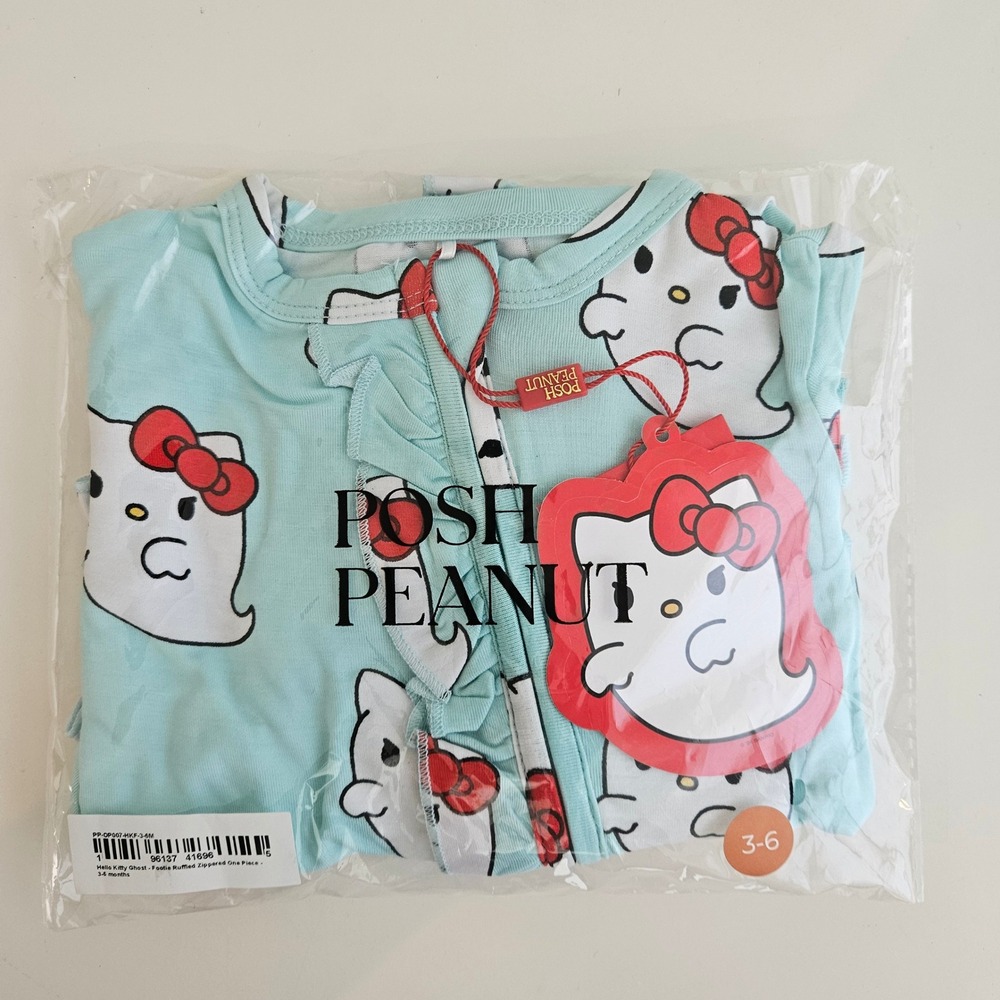 Posh Peanut Footie Baby 3-6M Blue NEW Hello Kitty Ghost Ruffle Bamboo Zippy